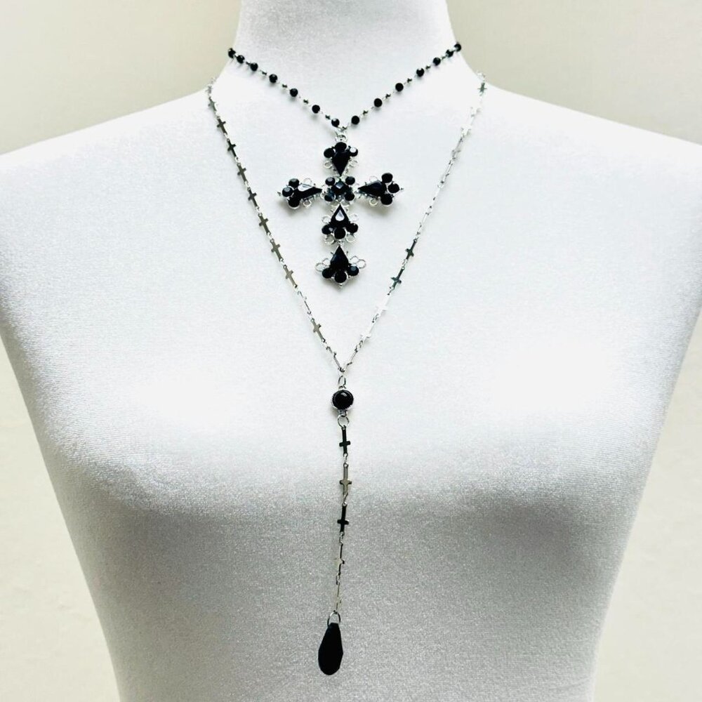 Y2K 2000s style 2 pcs Black and silver cross necklace with a touch of gothic